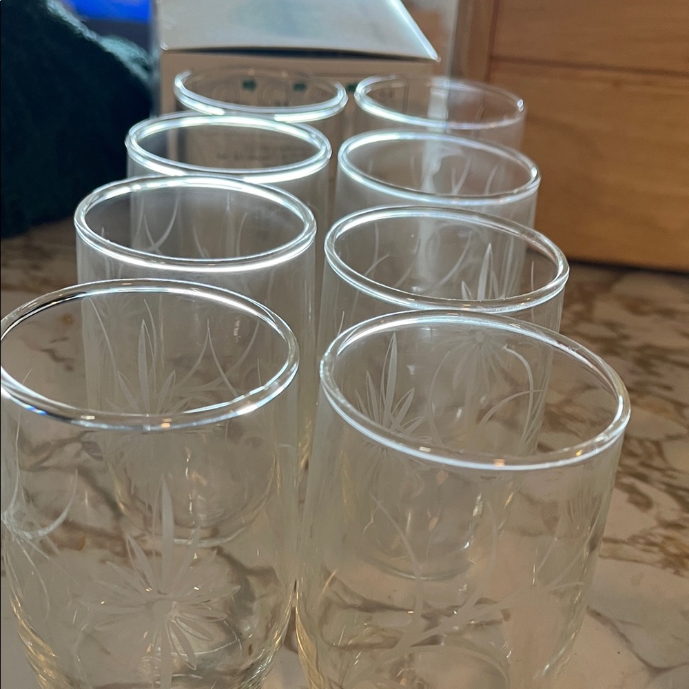 Floral Etched Clear Glasses